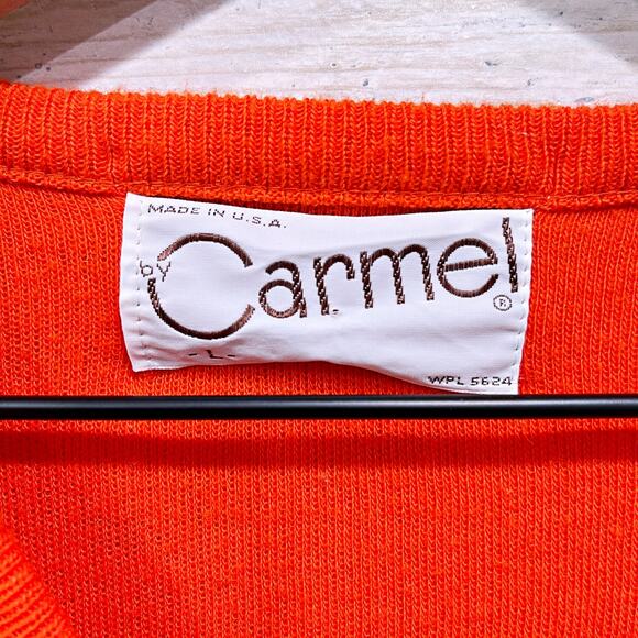 Clemson Tigers Vintage 60s 70s Sweater Orange V Neck Carmel Orlon USA Mens Large - Picture 6 of 7